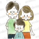 笑顔の3人家族-水彩