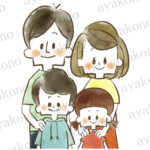 笑顔の4人家族-水彩